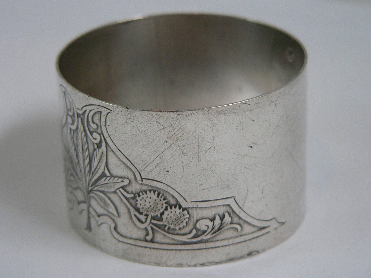 Round Or Napkin Ring In Sterling Silver Art Nouveau French Work-photo-3