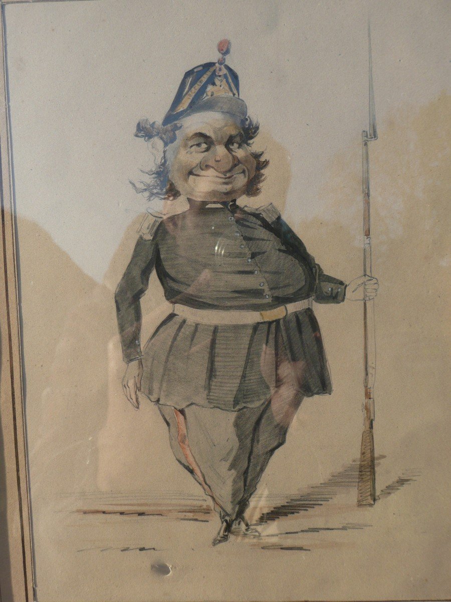 Dessin Caricature Au Crayon Militaire De La Troisième République, XIXe Siècle-photo-3