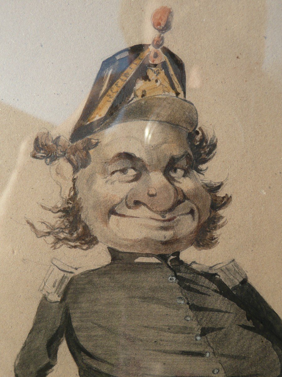 Dessin Caricature Au Crayon Militaire De La Troisième République, XIXe Siècle