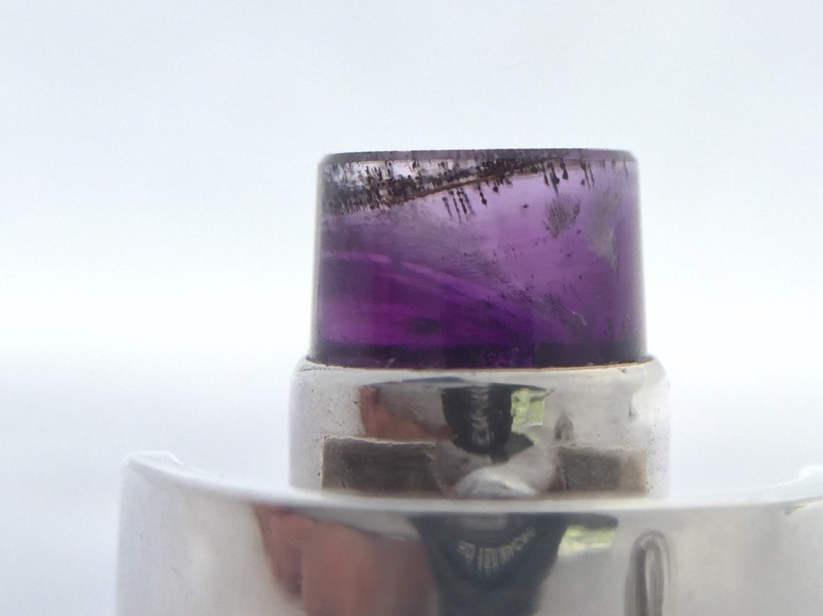 Sterling Silver And Amethyst Artist Jewelery Ring Design Claude Momiron Circa 1970-photo-4