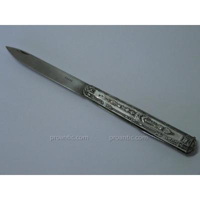 Large Folding Knife XIX Sterling Silver Decor Renaissance