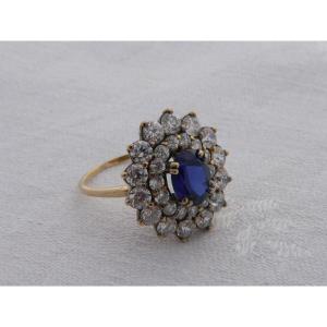 Ring "basket" Sapphire Frame In Golden Silver / Vermeil Twentieth