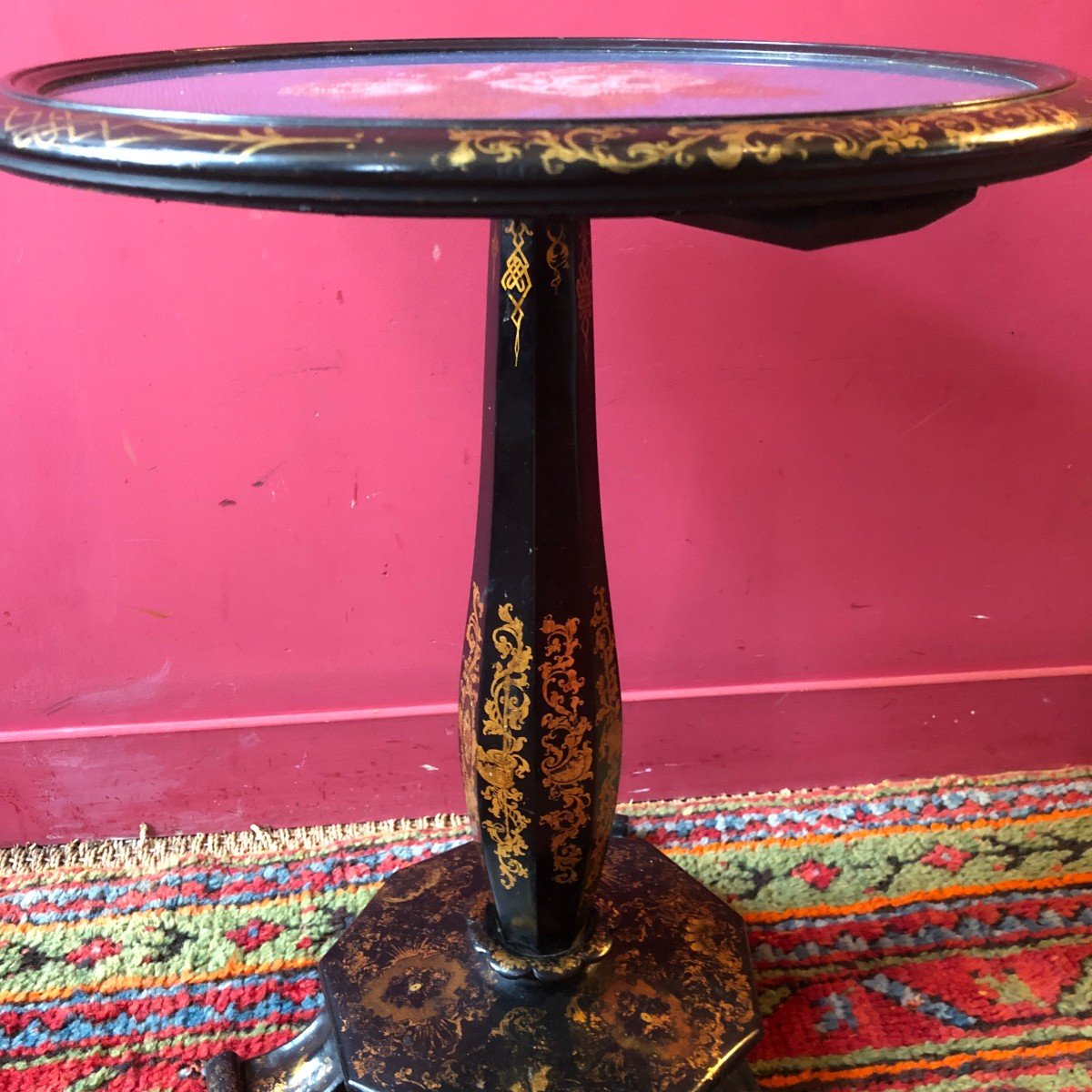Pedestal Table With Beaded Embroidery, Napoleon III Period-photo-4