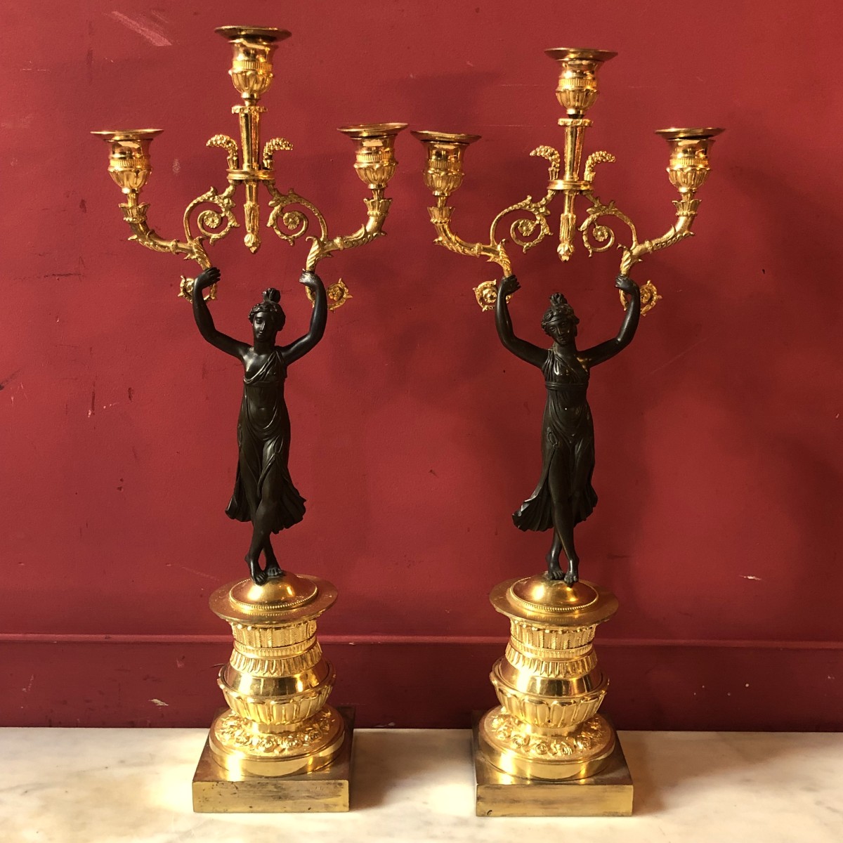 Candélabres Aux Danseuses Antiques, époque Empire