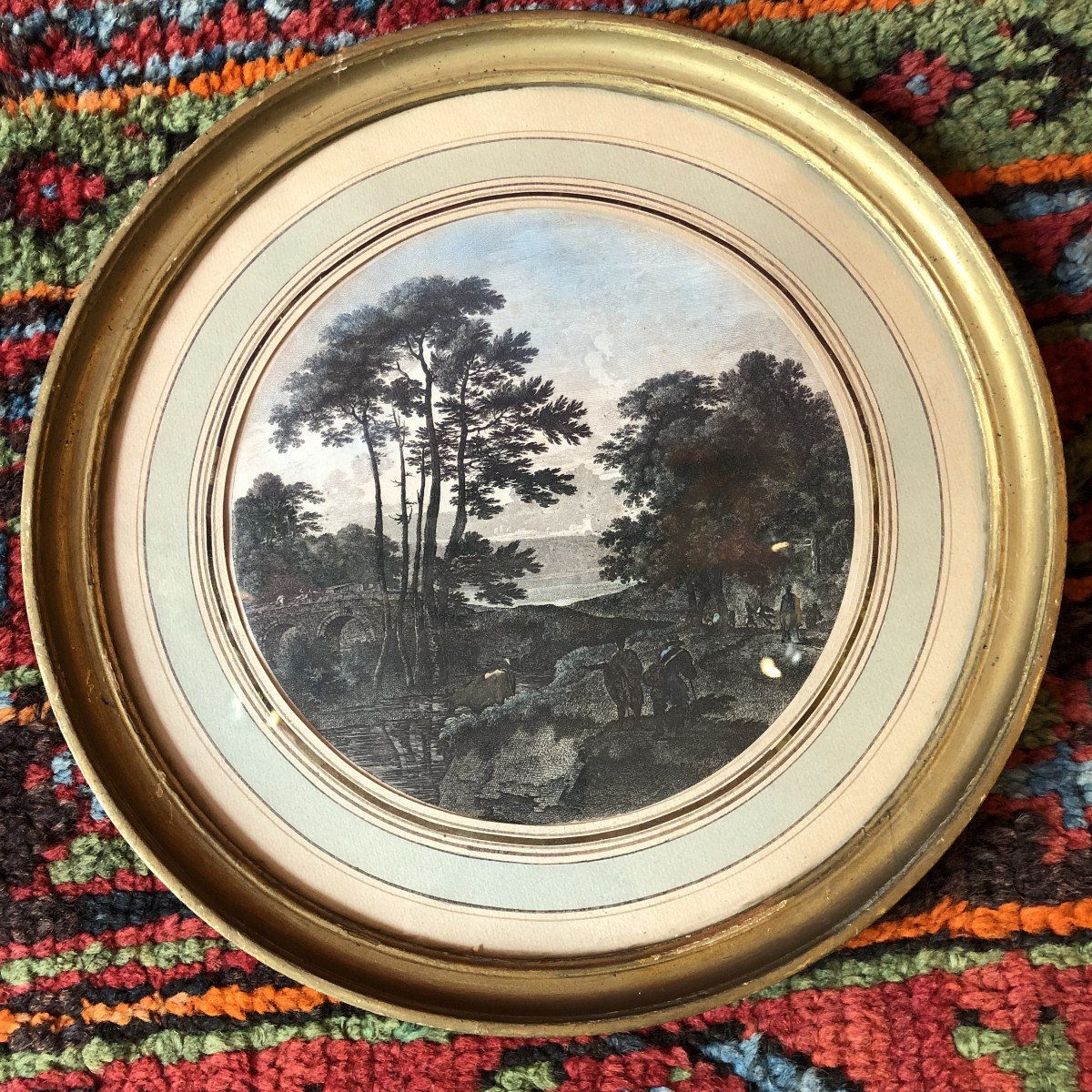 Gravure Paysage En Tondo