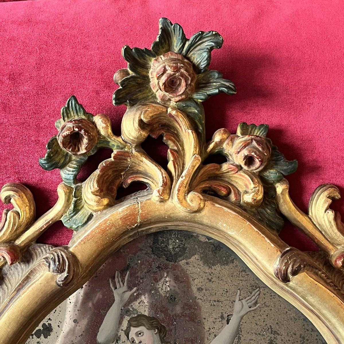 Rare miroir peint, Venise, XVIIIème siècle-photo-3