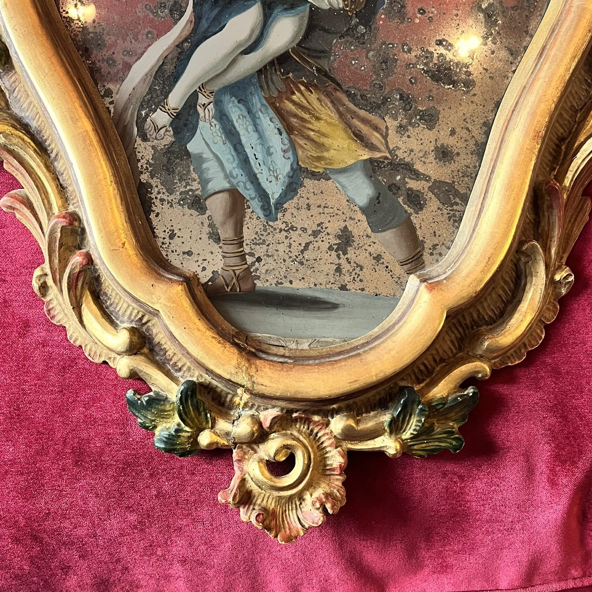 Rare miroir peint, Venise, XVIIIème siècle-photo-1