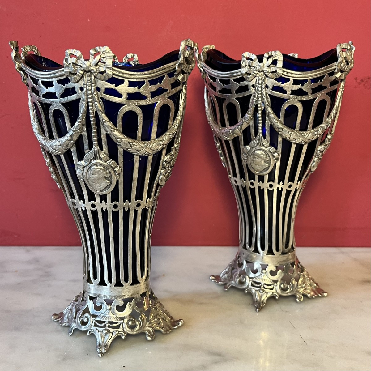Pair Of Silver Vases, Circa 1900