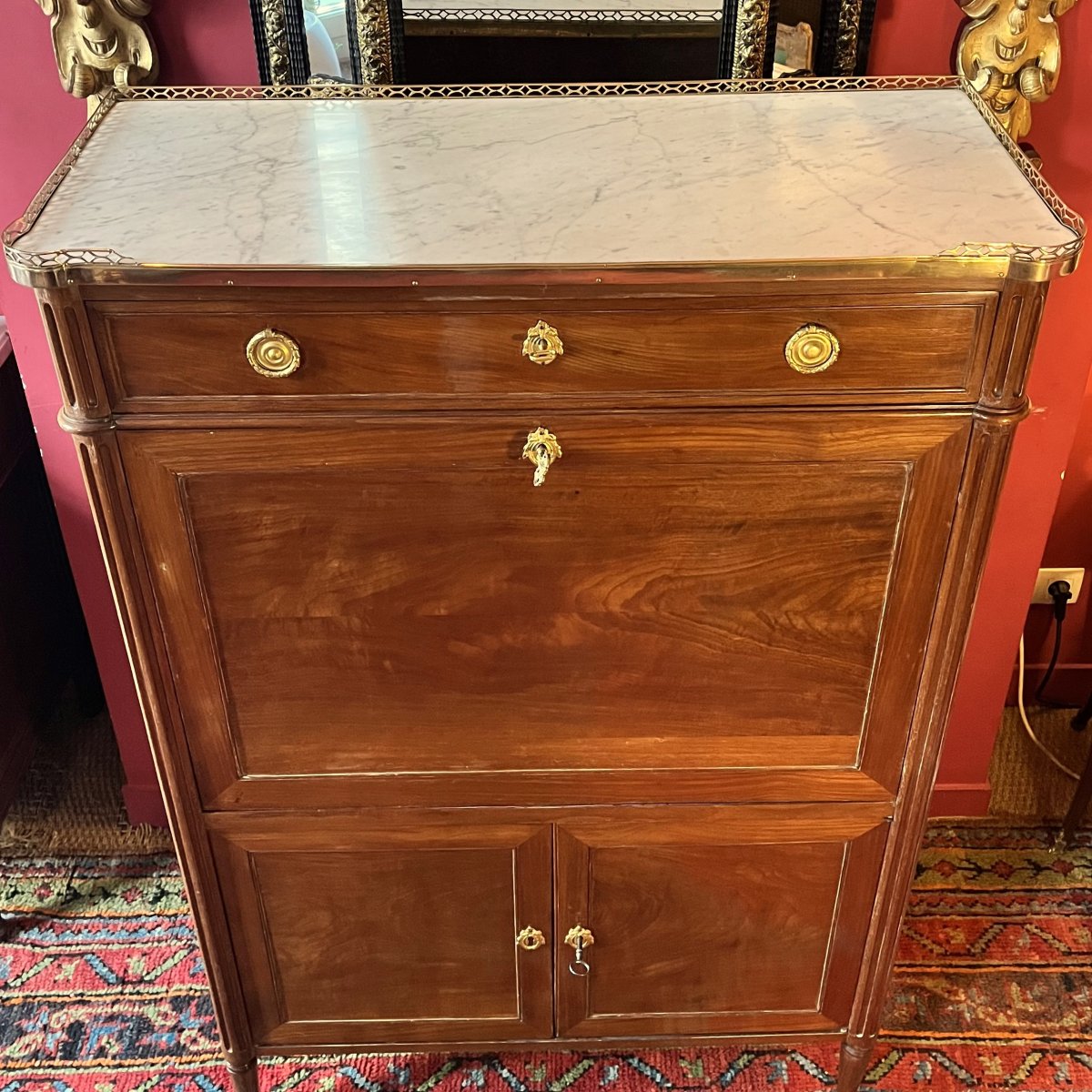 Mahogany Drop Front Desk, Louis XVI Period-photo-3