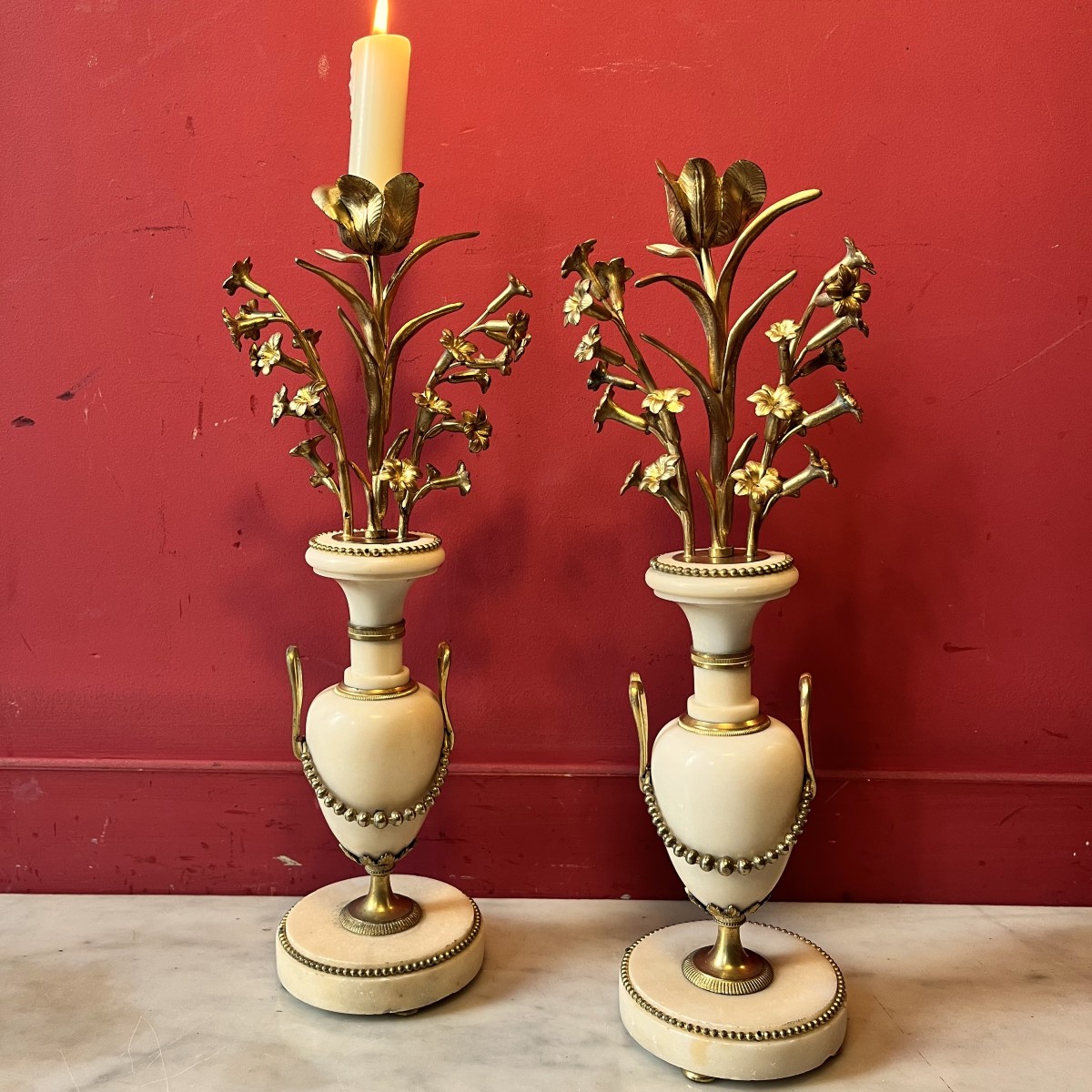 Pair Of Candlesticks With Hyacinths, Circa 1820