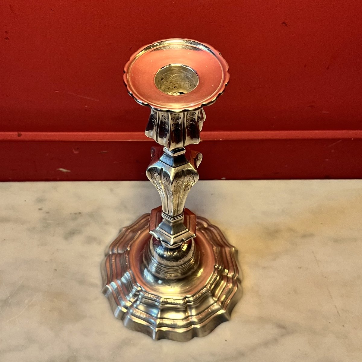 Pair Of Guilloché Candlesticks, Early Louis XV Period-photo-3