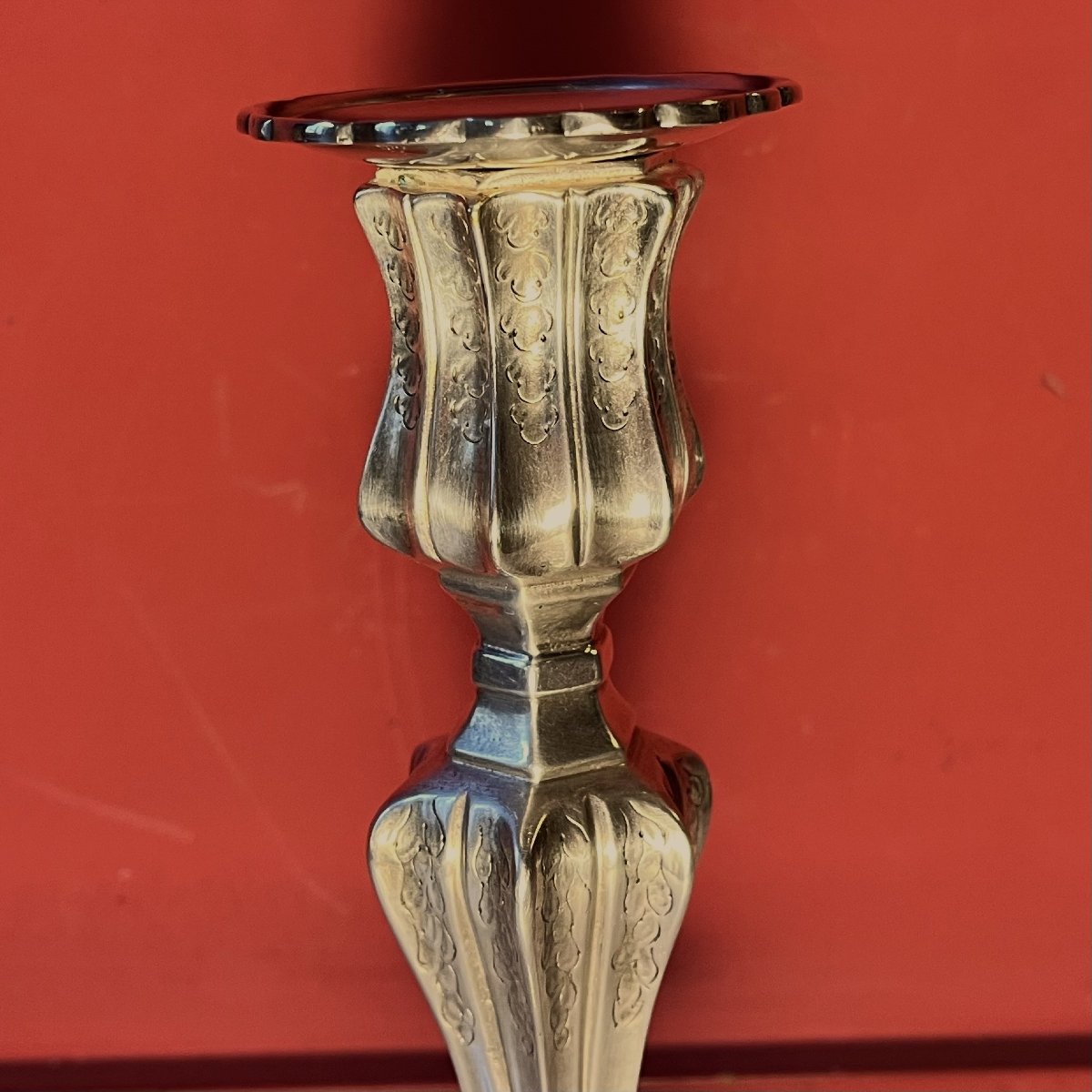 Pair Of Guilloché Candlesticks, Early Louis XV Period-photo-4