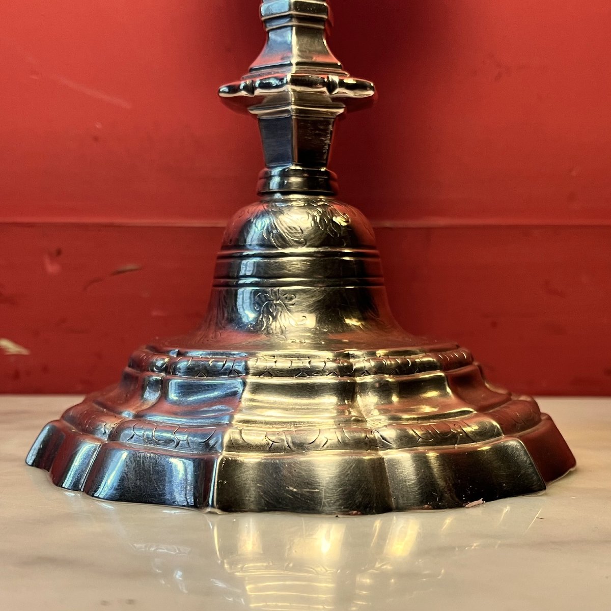 Pair Of Guilloché Candlesticks, Early Louis XV Period-photo-3