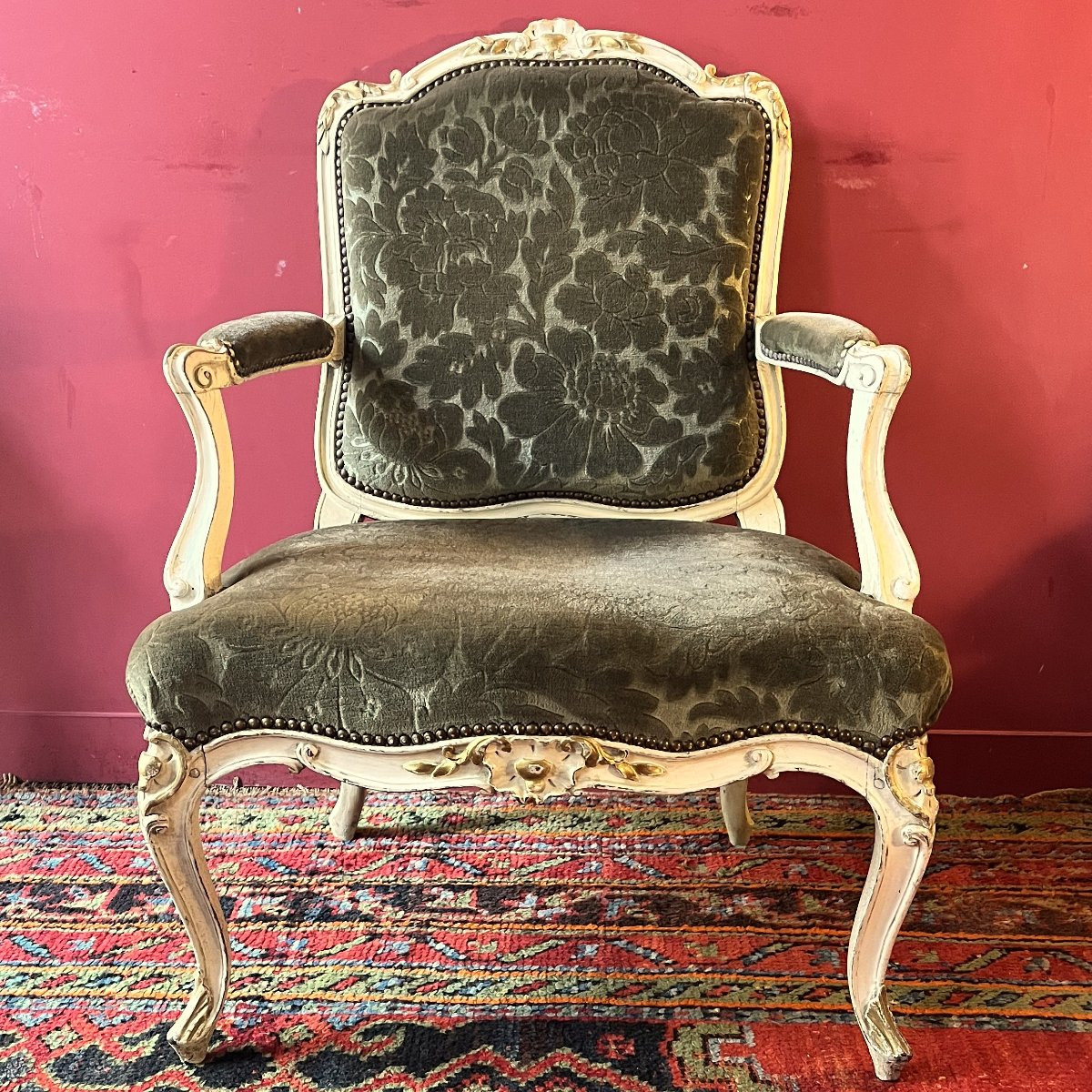 Large Carved Armchair, Louis XV Period-photo-2