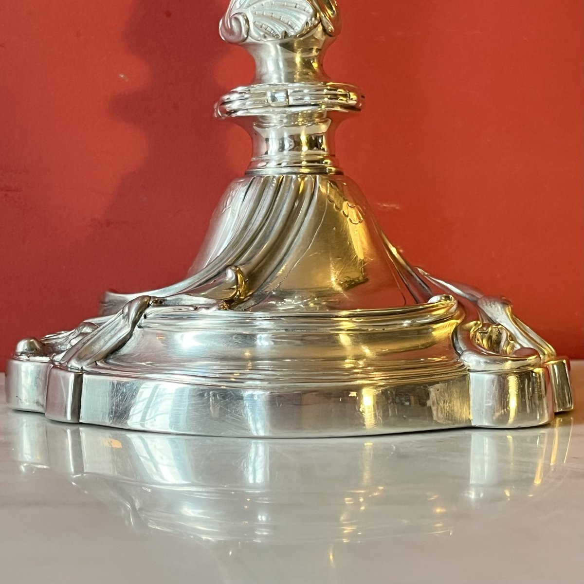 Pair Of Rocaille Candlesticks, Louis XV Period-photo-4