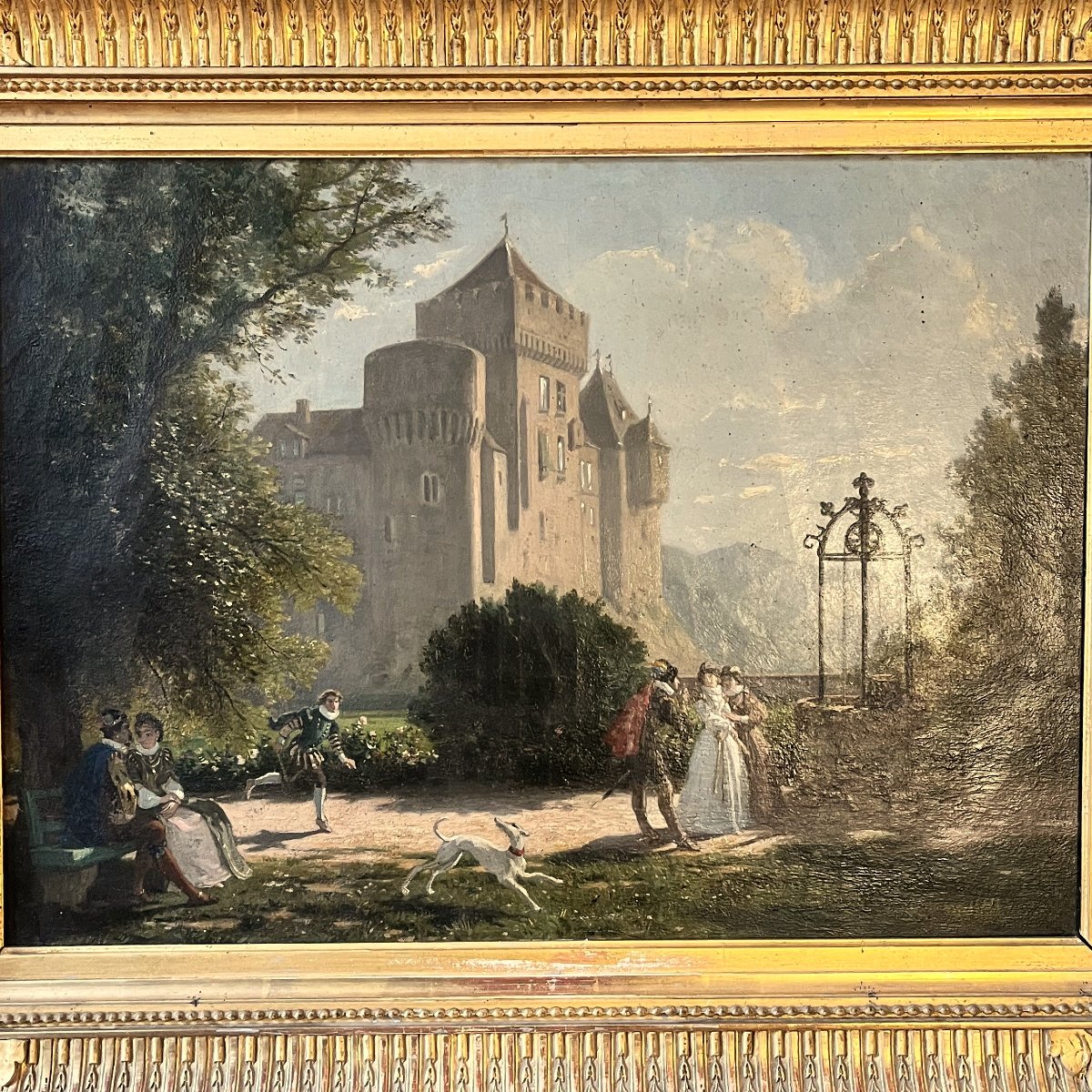 Scène galante Troubadour, milieu XIXème siècle-photo-2