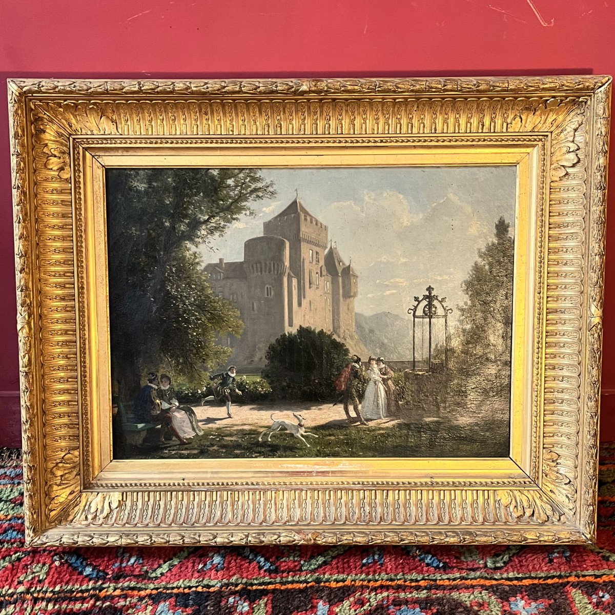 Scène galante Troubadour, milieu XIXème siècle