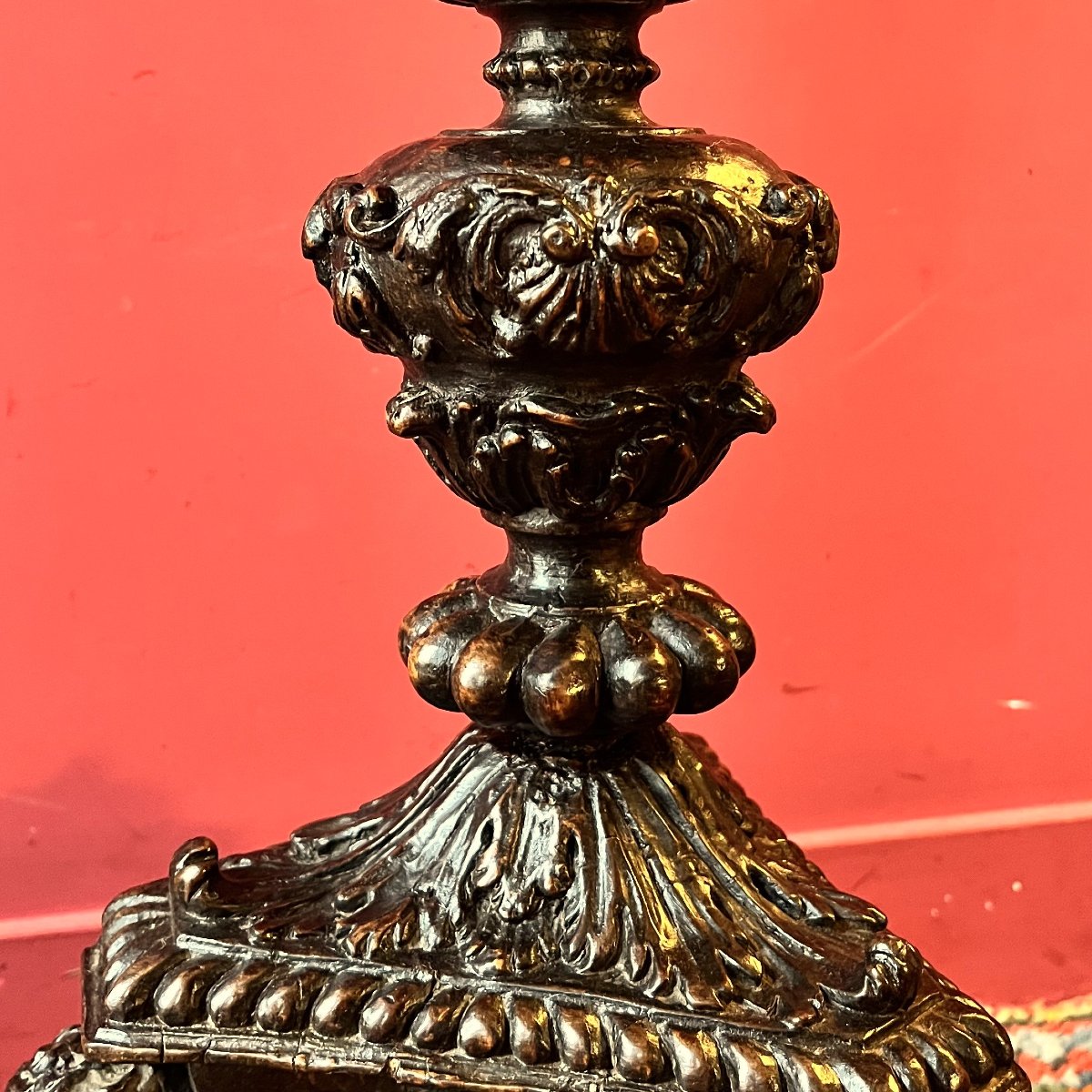 Important Carved Candlestick, Louis XIV Period-photo-2