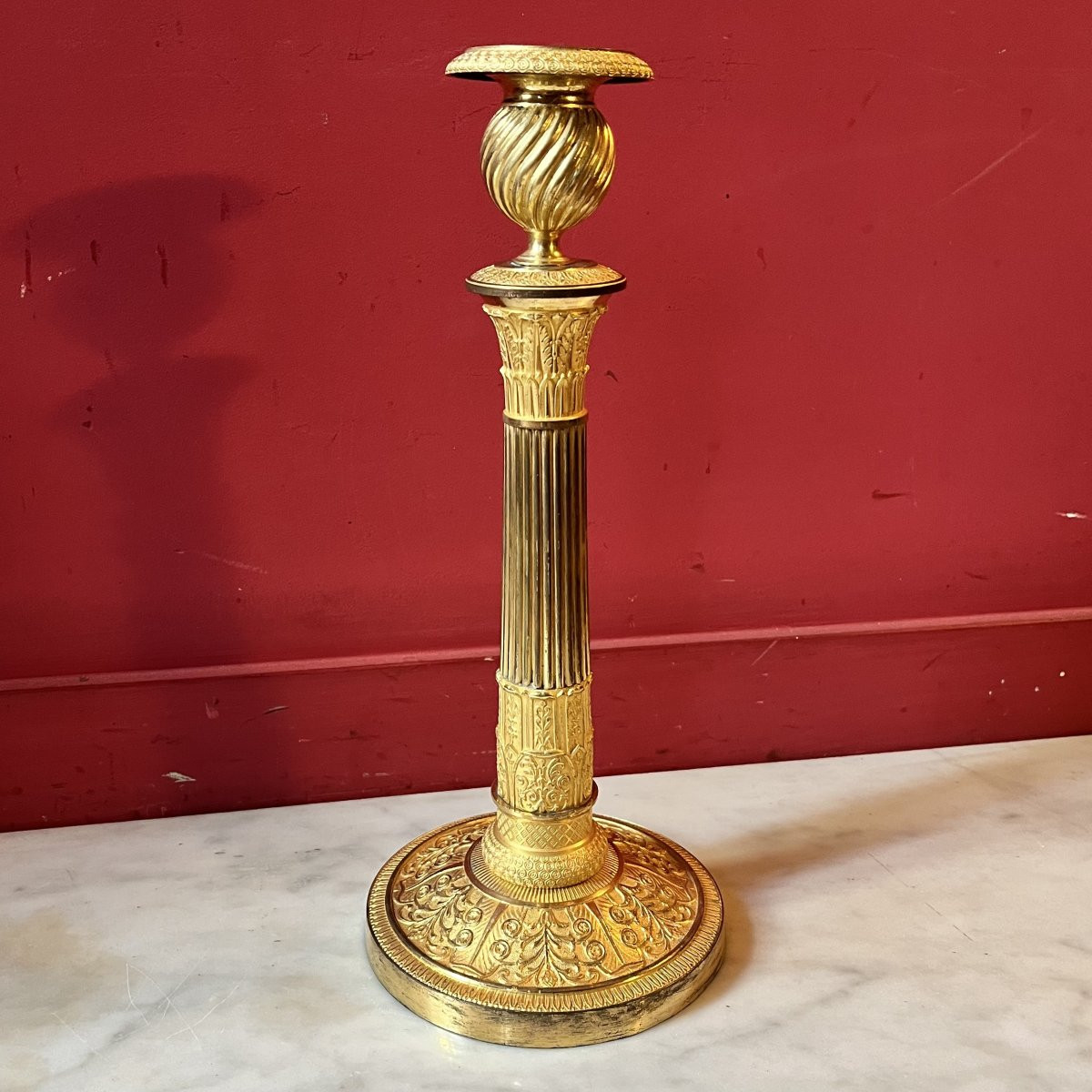 Grande paire de flambeaux à la colonne, époque Empire (34 cm)-photo-2