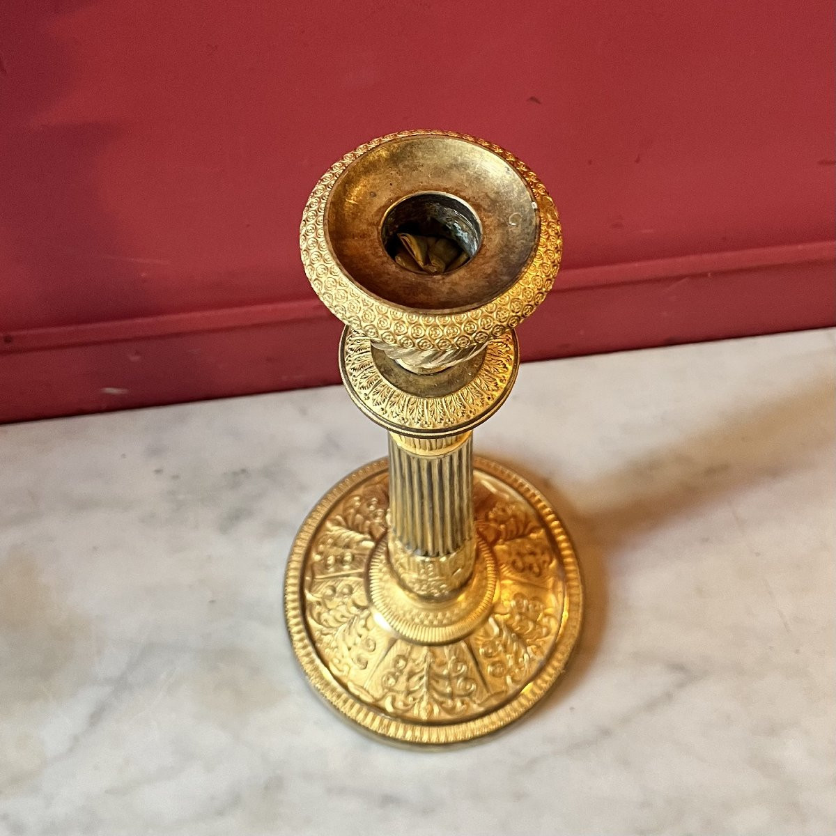 Grande paire de flambeaux à la colonne, époque Empire (34 cm)-photo-3