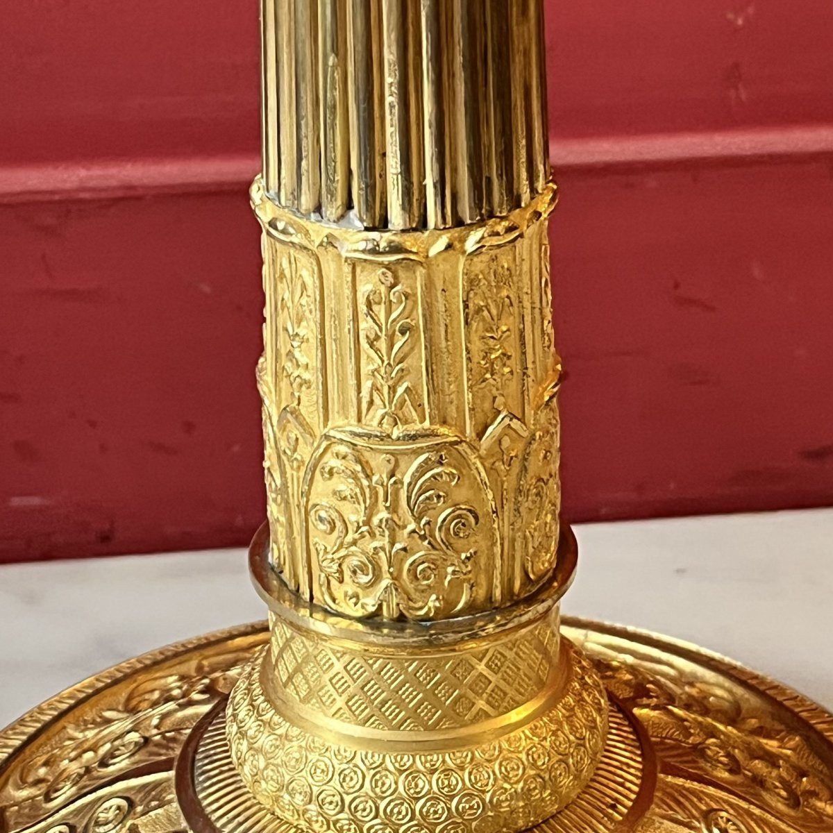 Grande paire de flambeaux à la colonne, époque Empire (34 cm)-photo-2