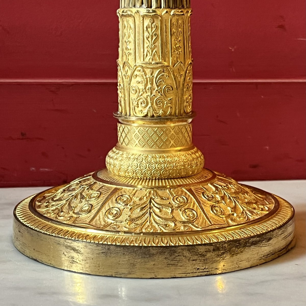 Grande paire de flambeaux à la colonne, époque Empire (34 cm)-photo-4