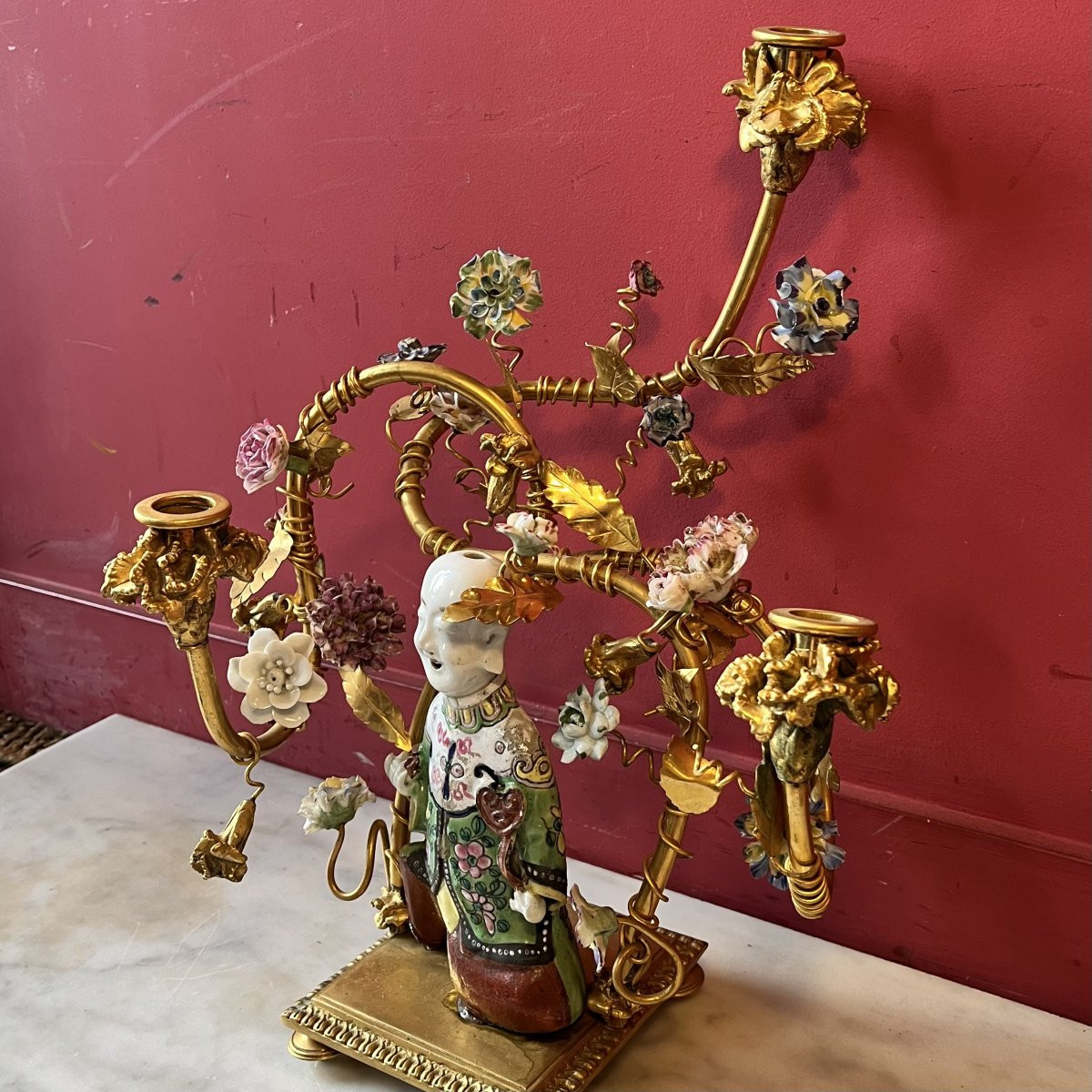 Paire de candélabres aux Magots, fin XIXème siècle-photo-2