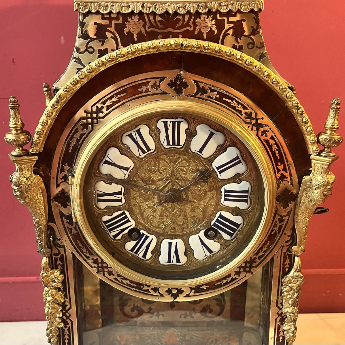Boulle Marquetry Mantel Clock, Louis XIV Period-photo-2