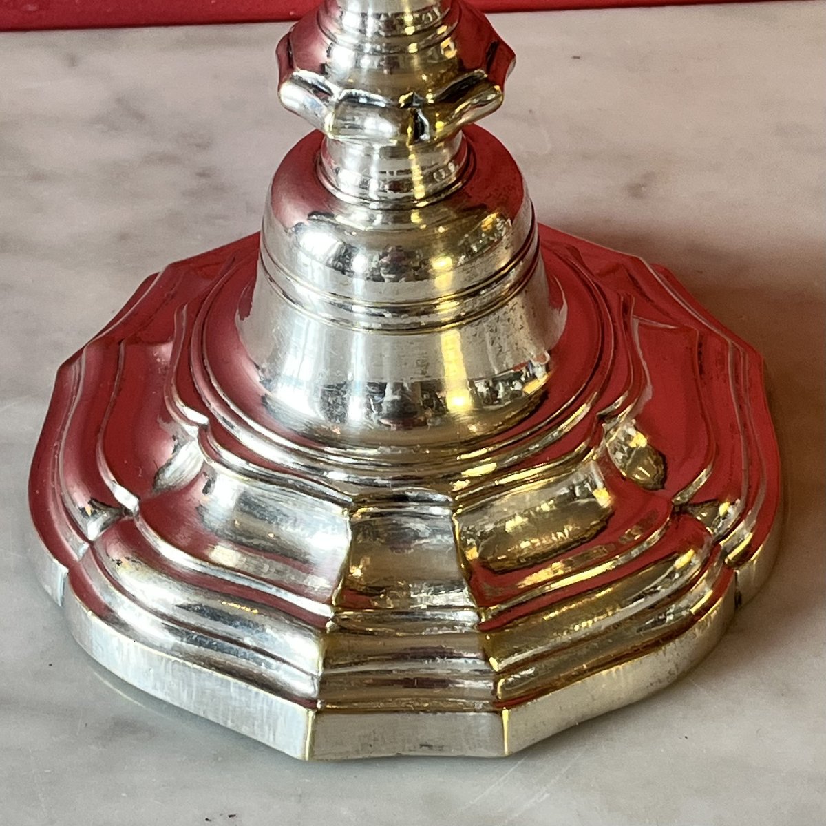 Bougeoir en bronze argenté, époque Louis XV-photo-1