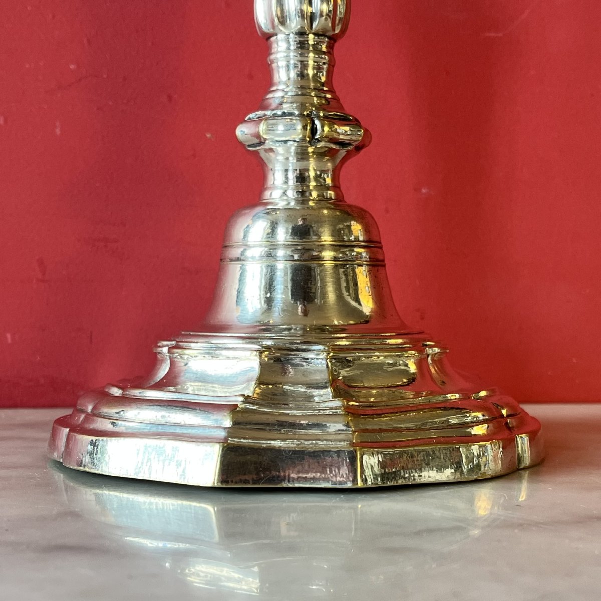 Bougeoir en bronze argenté, époque Louis XV-photo-2