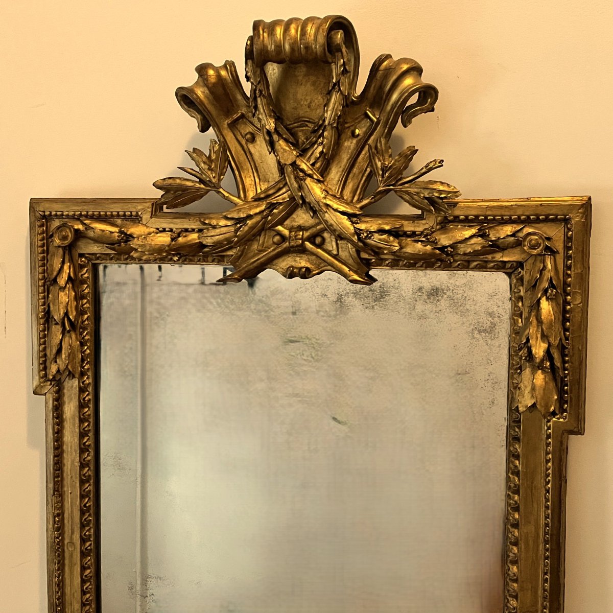 Important miroir à fronton, époque Louis XVI (hauteur 192 cm)-photo-2
