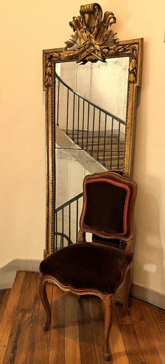 Important miroir à fronton, époque Louis XVI (hauteur 192 cm)-photo-8