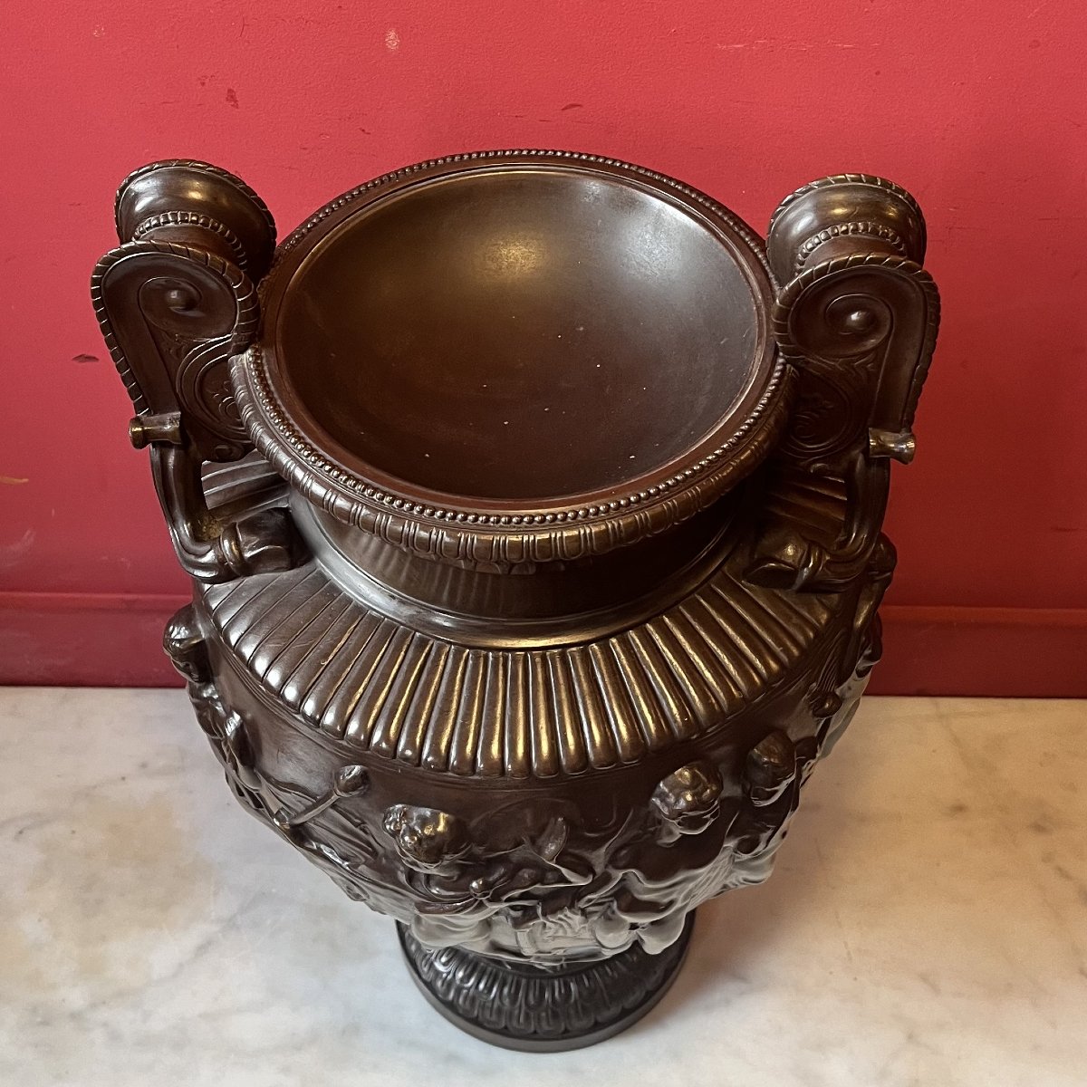 Large Antique-style Bronze Vase, 19th Century-photo-2