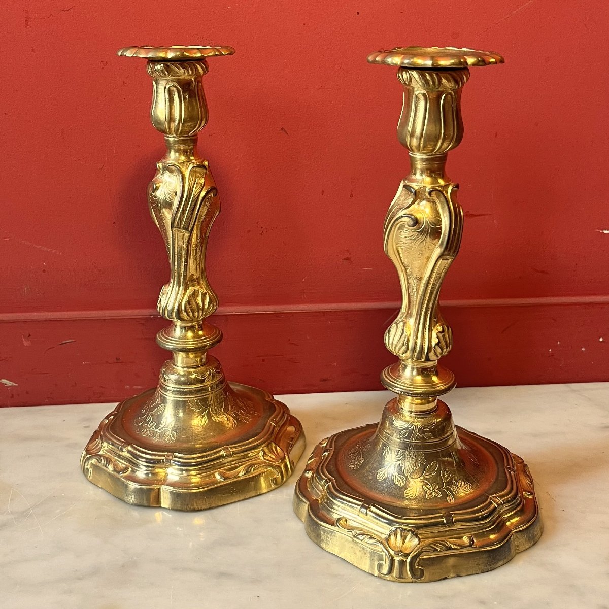 Pair Of Rocaille Candlesticks, Louis XV Period