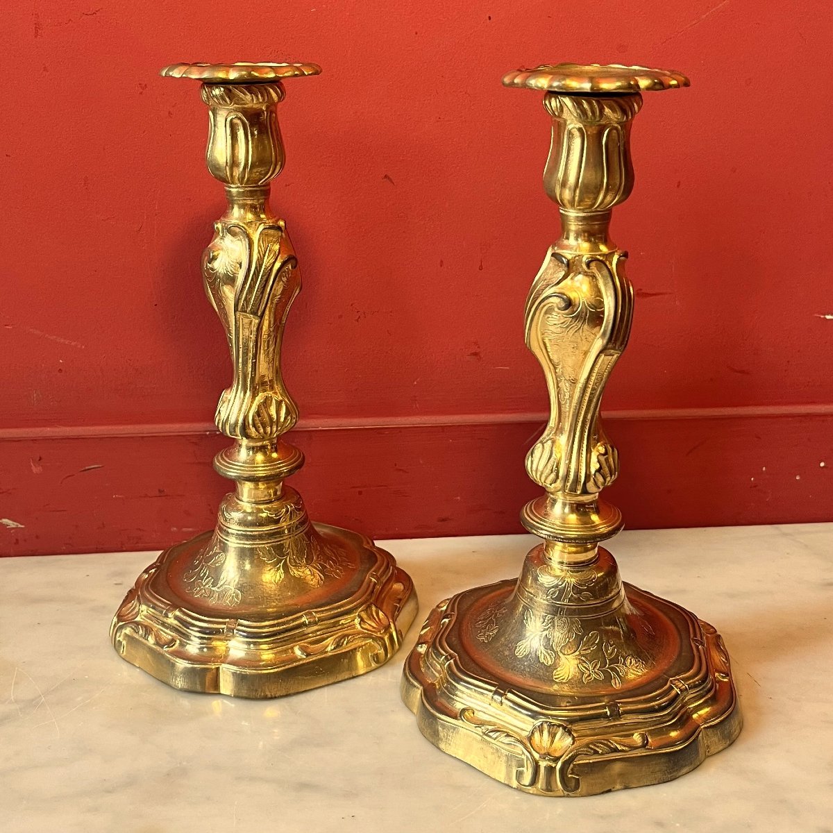 Paire de bougeoirs, époque Louis XV
