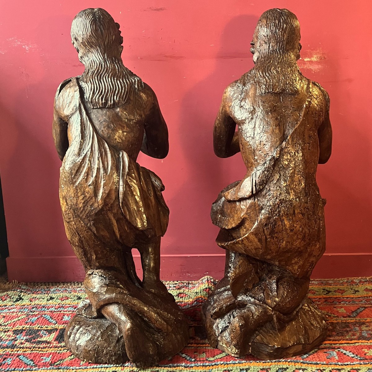Pair Of Large Angels In Prayer, Late 17th Century (95 Cm)-photo-4