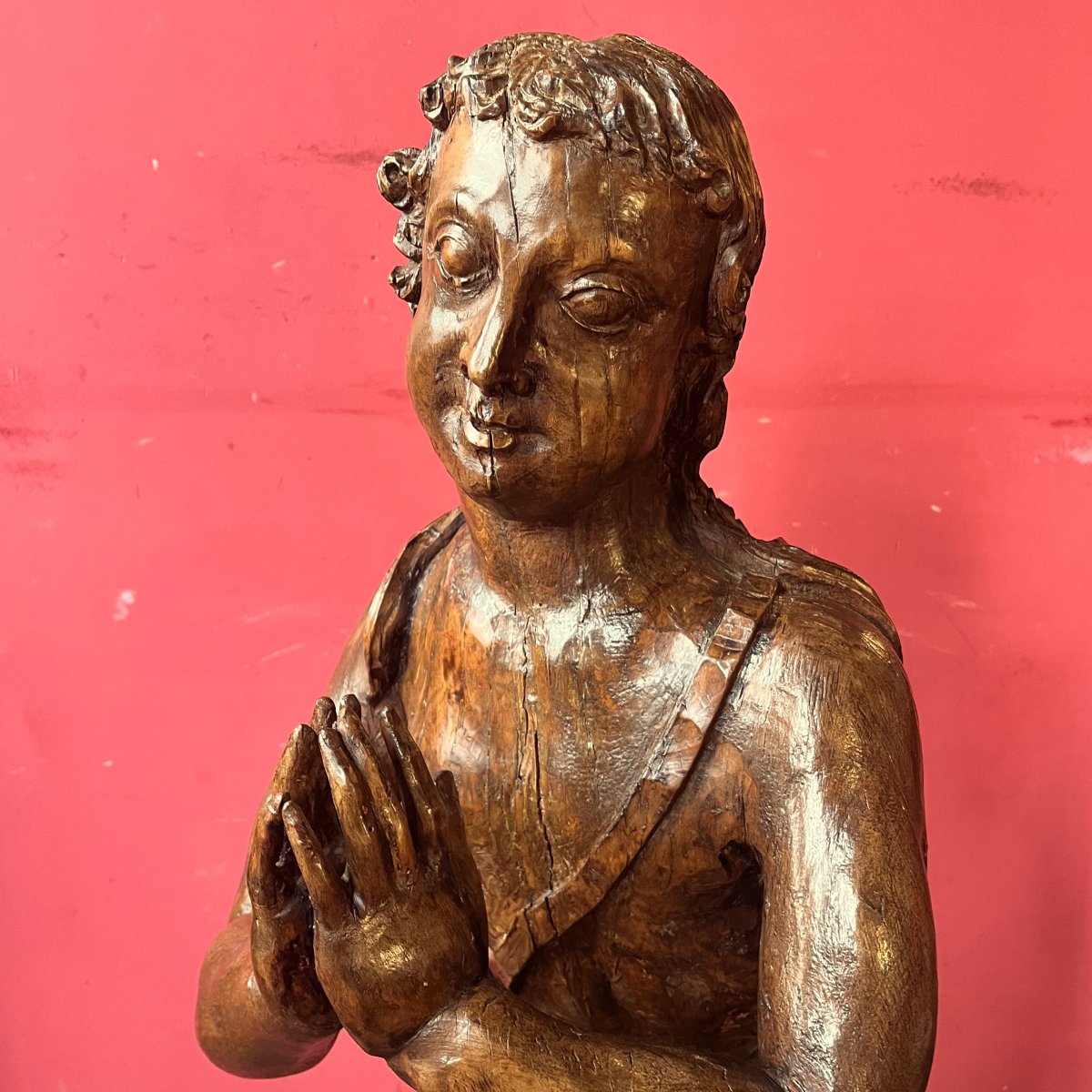 Pair Of Large Angels In Prayer, Late 17th Century (95 Cm)-photo-1