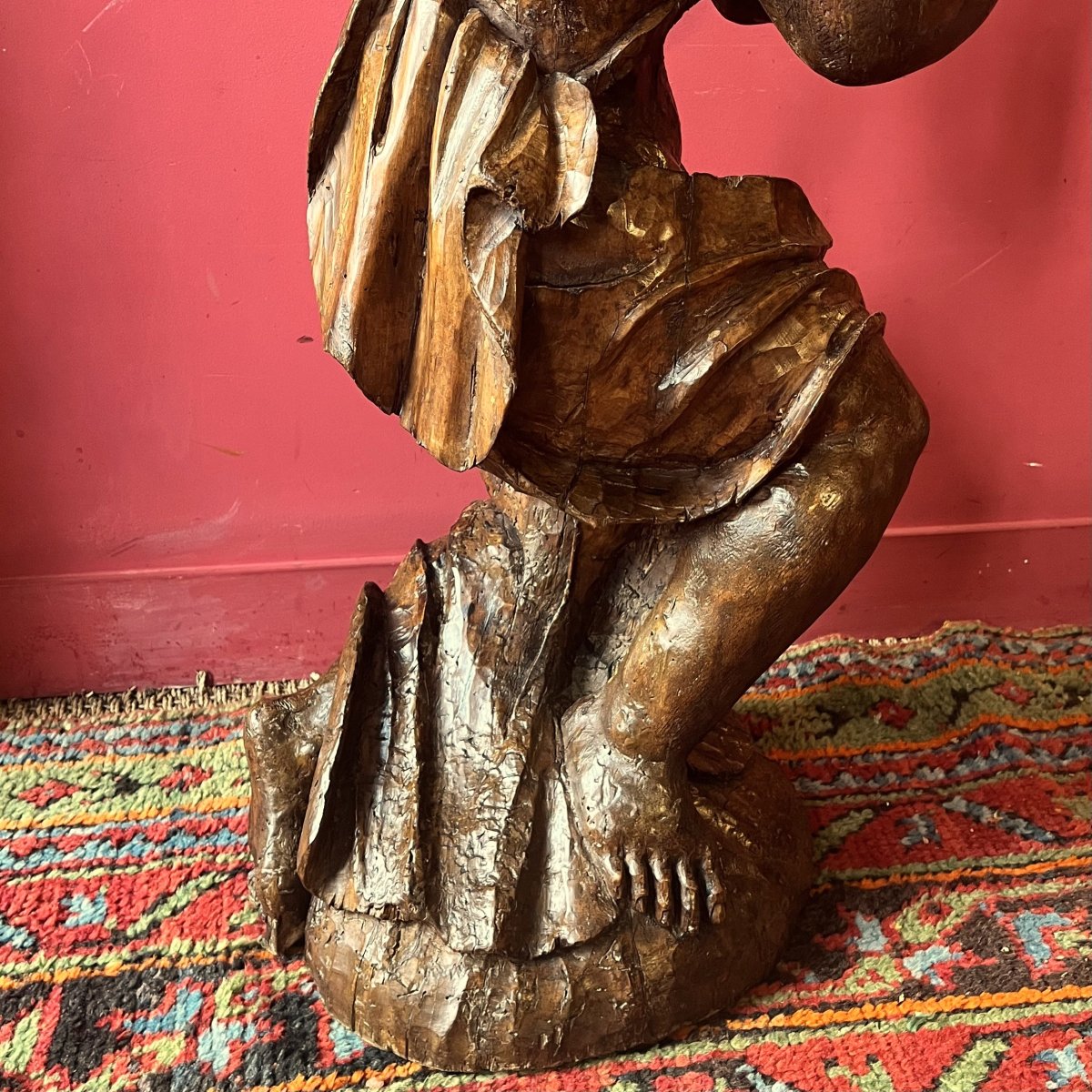 Pair Of Large Angels In Prayer, Late 17th Century (95 Cm)-photo-3