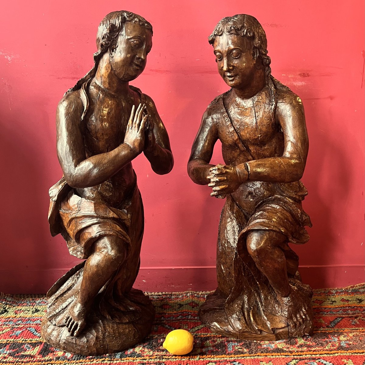 Pair Of Large Angels In Prayer, Late 17th Century (95 Cm)-photo-7