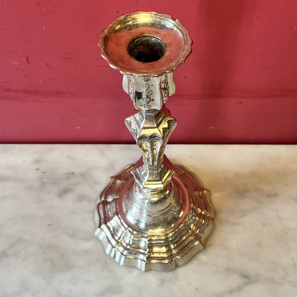 Pair Of Guilloché Candlesticks, Louis XV Period-photo-3