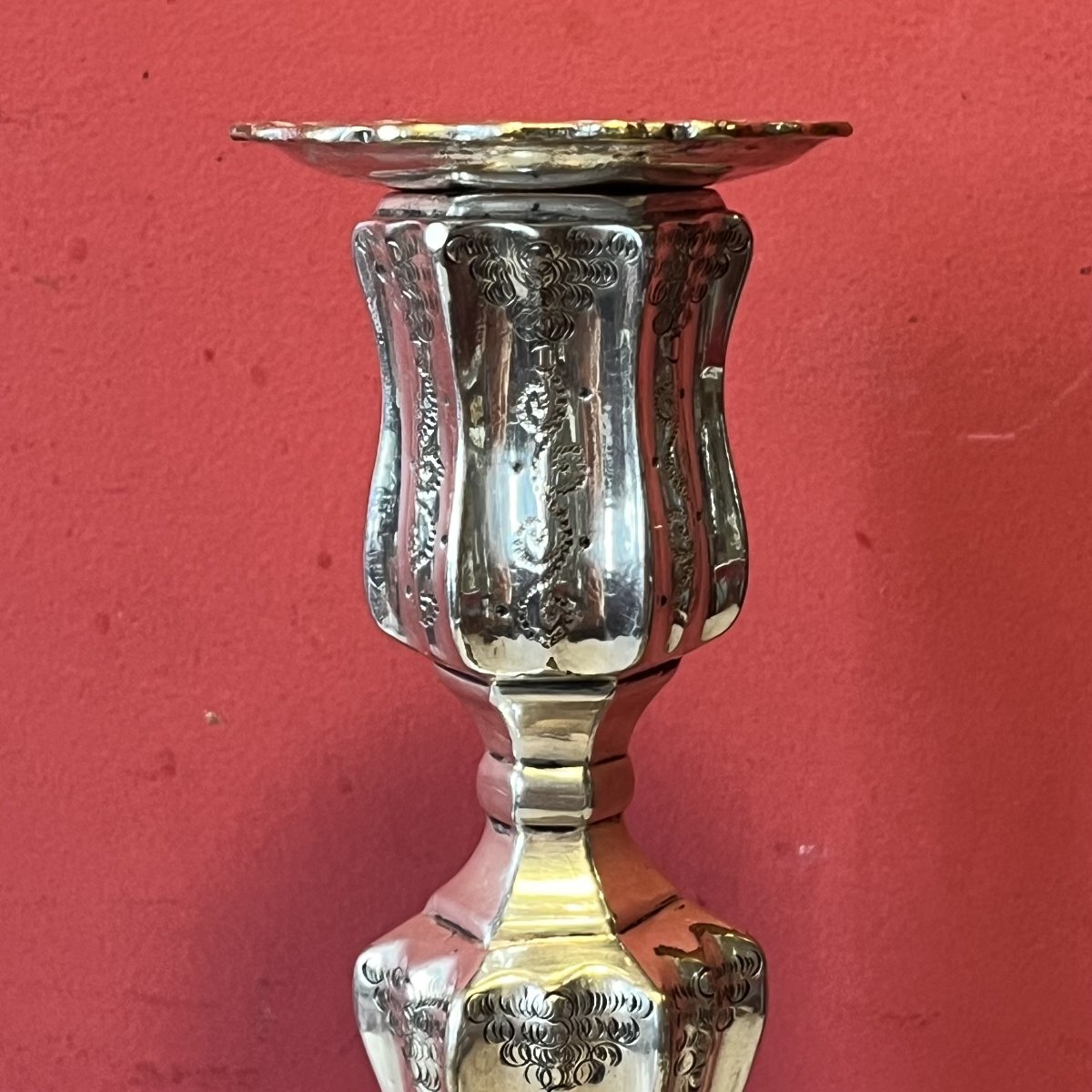 Pair Of Guilloché Candlesticks, Louis XV Period-photo-4