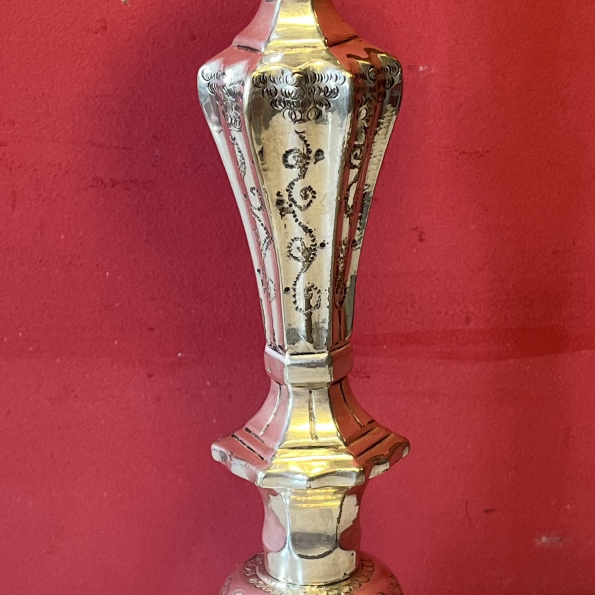 Pair Of Guilloché Candlesticks, Louis XV Period-photo-1