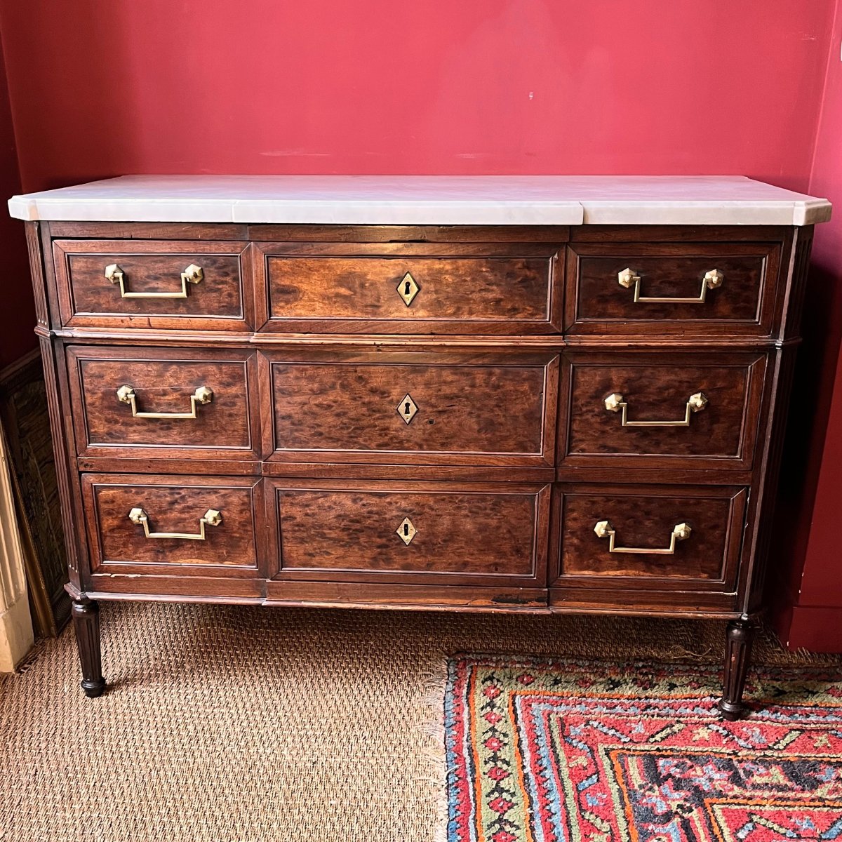 Chest Of Drawers In Mottled Mahogany, Louis XVI Period-photo-2