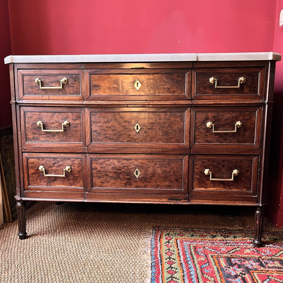 Chest Of Drawers In Mottled Mahogany, Louis XVI Period-photo-4