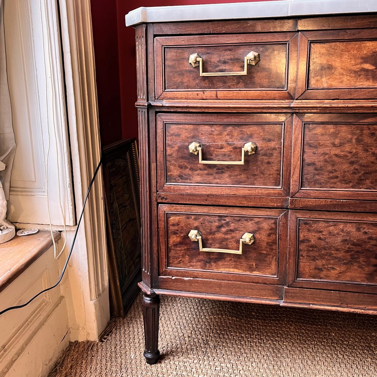 Chest Of Drawers In Mottled Mahogany, Louis XVI Period-photo-1