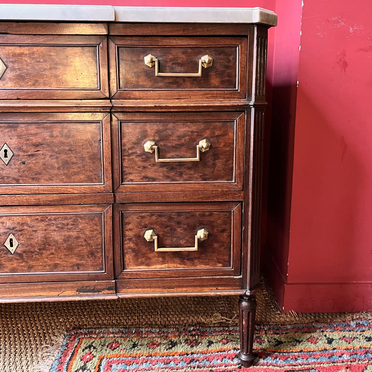 Chest Of Drawers In Mottled Mahogany, Louis XVI Period-photo-3