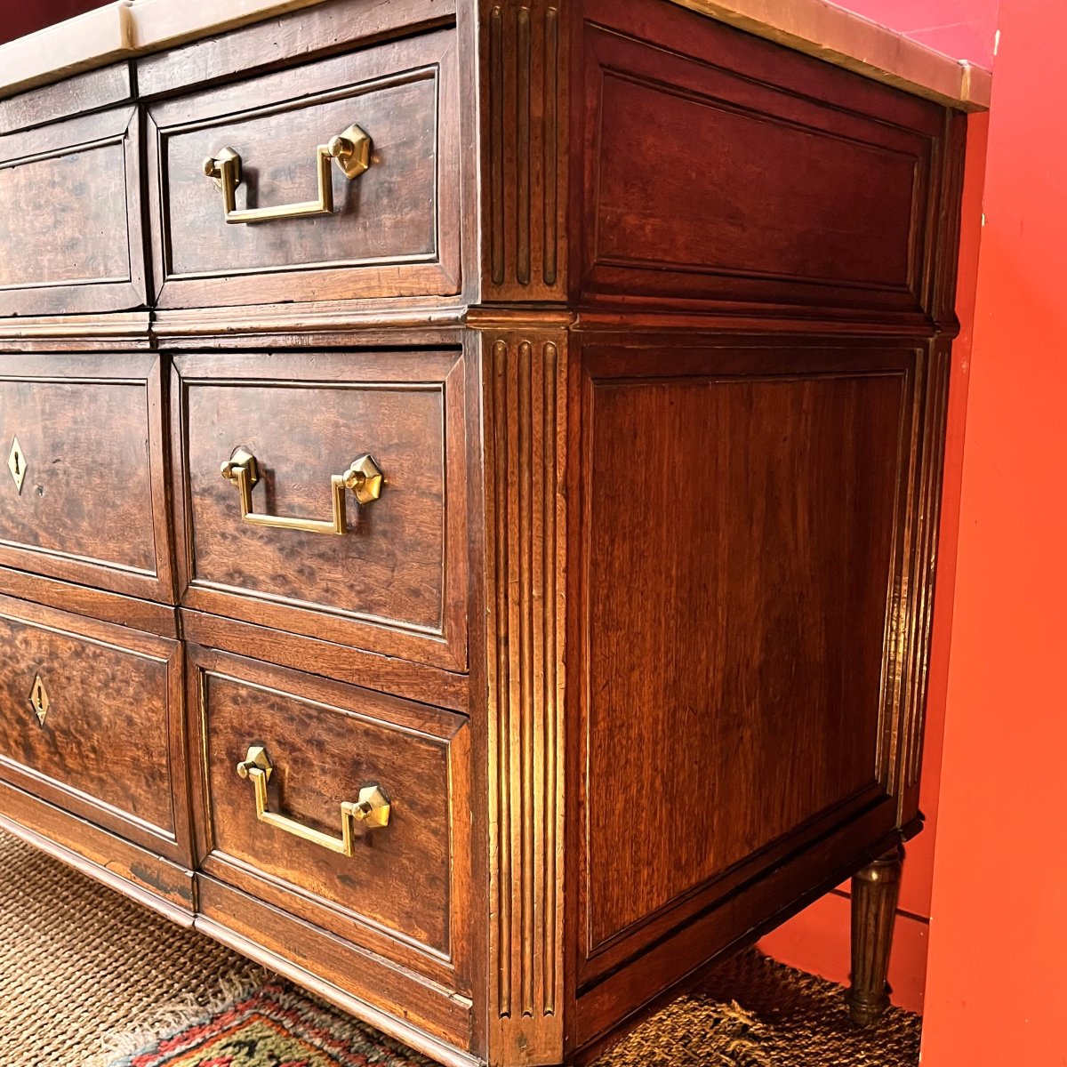 Chest Of Drawers In Mottled Mahogany, Louis XVI Period-photo-6