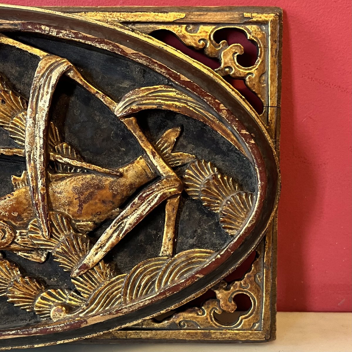 Panneau de bois sculpté, Chine XIXème siècle-photo-1