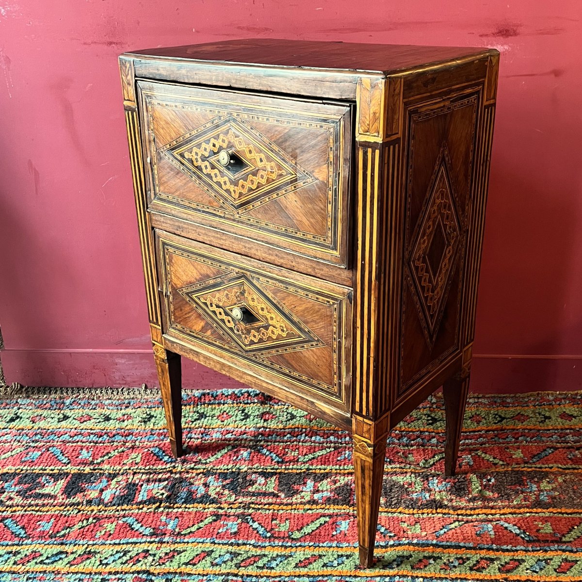 Petite commode richement marquetée, Italie XVIIIème siècle-photo-3