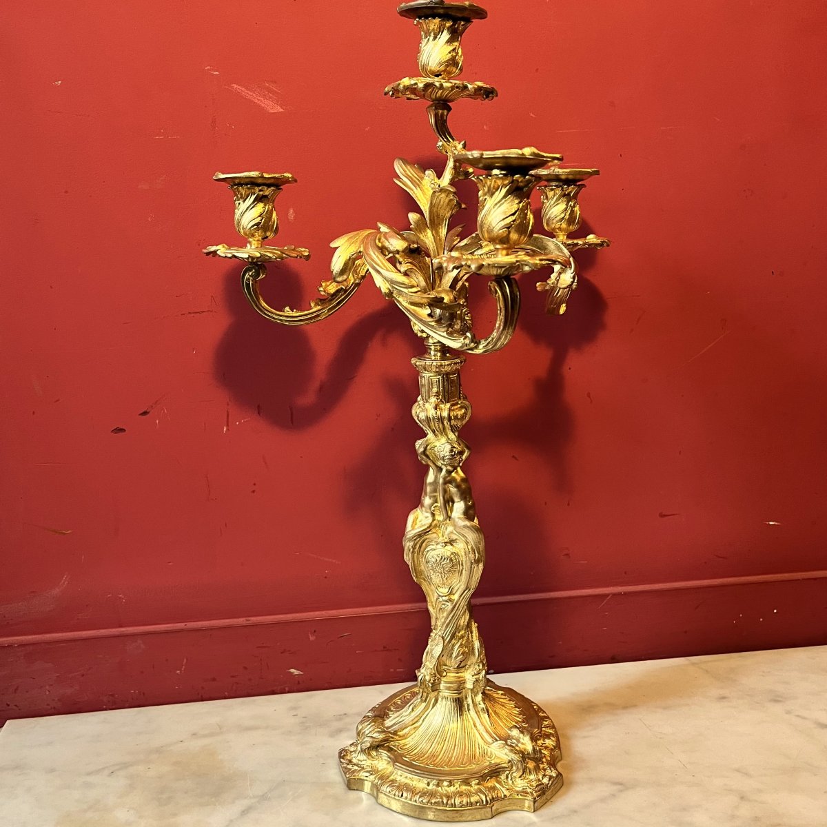 Grand candélabre aux sirènes, époque Napoléon III (56 cm)-photo-2